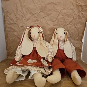 Boy And Girl Handmade Bunnies With Glass Eyes